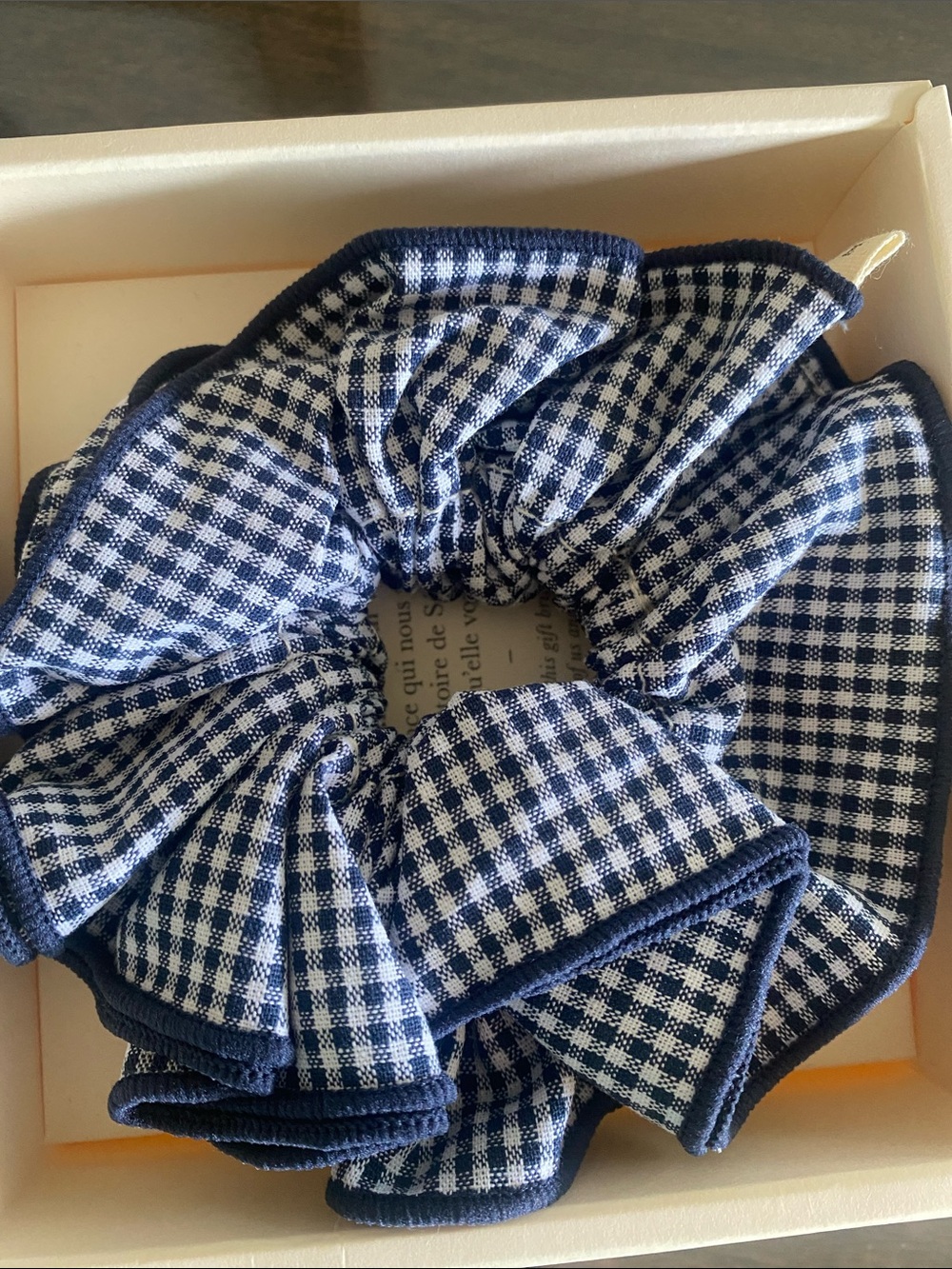 Sezane Navy Gingham Fabric Scrunchie